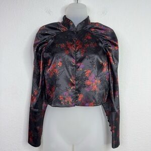 Zara Shirt Womens M Colorful Floral Puff Sleeve‎ Asian Dark Romantic Whimsigoth